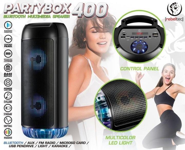 Actual product image Rebeltec Forever Bluetooth portable speaker Partybox 400 (USB, Micro SD, AUX, HF, RGB luminaire) (8 h)