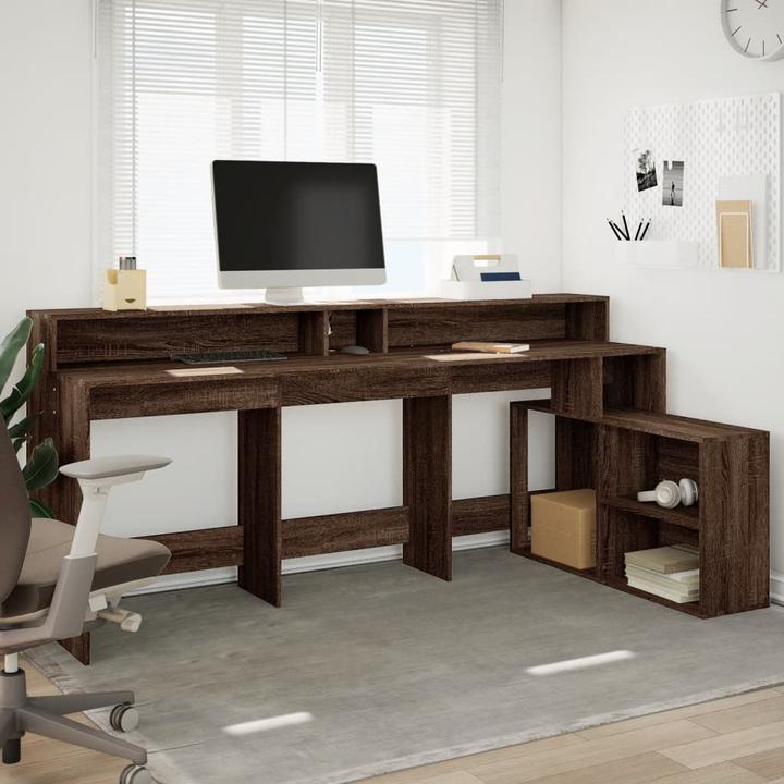 Actual product image vidaXL LED desk Computer desk Work desk Office desk Brown oak look (200 x 104 x 91 cm)