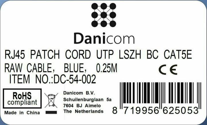 Produktbild Dsit CAT5e Netzwerkkabel, U/UTP, 0,25 Meter, Blau, 100% Kupfer (U/UTP, CAT5e, 0.25 m)