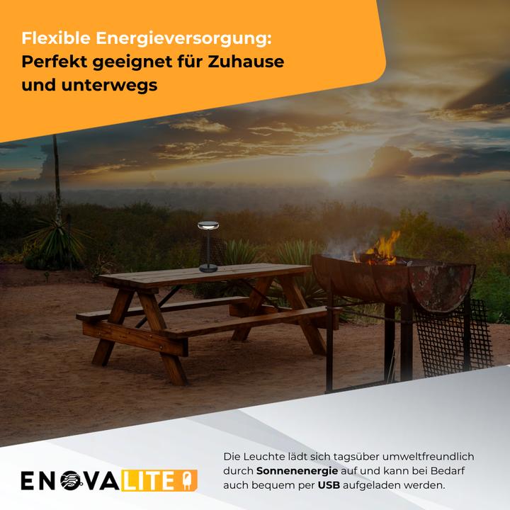 Produktbild Enovalite LED-Akku-Tischleuchte, Solar- u. Netzbetrieb, dimmbar, 2700K (160 lm)