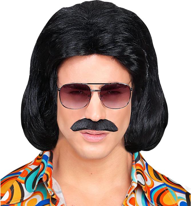 Widmann Perruque noire de dandy des années 70 avec moustache