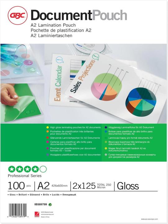 Produktbild GBC DOCUMENT POUCH - Heisslaminier-Folientaschen (A2, 100 Stück, 125 µm)