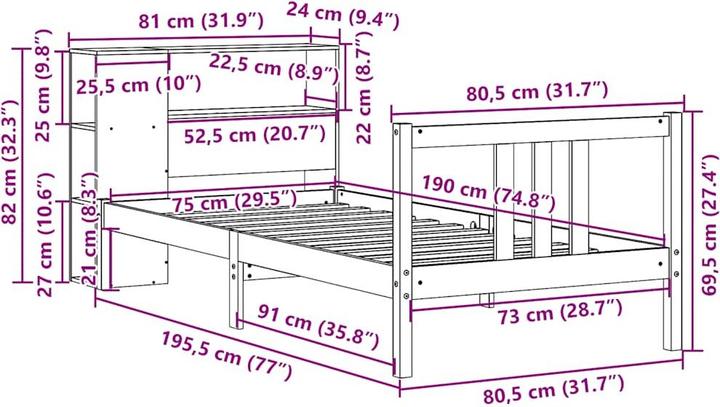 Image du produit vidaXL Bücherregalbett (75 x 190 cm)