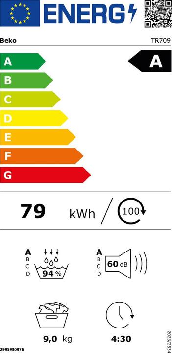 Label énergétique Beko Wäschetrockner (9 kg, Droite, Modifiable)