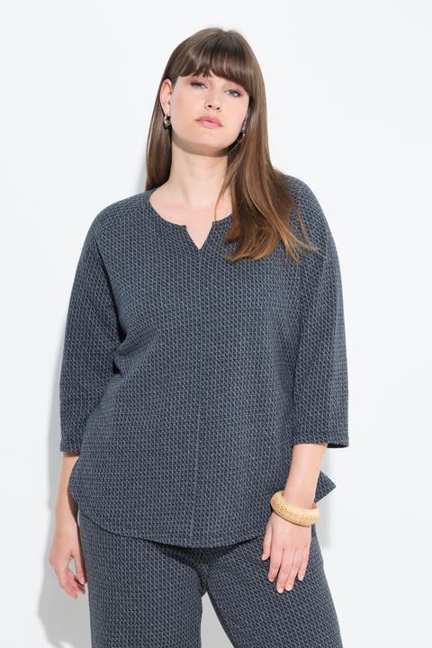 Image du produit Ulla Popken Sweat-shirt en Jacquard de coton bio, col rond et manches 3/4 (50, 52)
