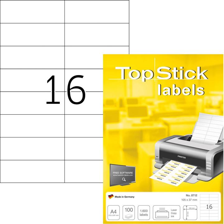 Produktbild TopStick TOP STICK Universal-Etiketten, 105 x 37 mm, weiá, 100 Blatt