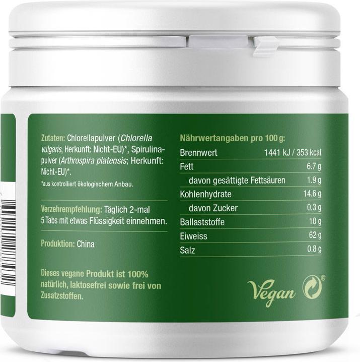 Nährwerte und Zutaten Effective Nature Bio Mikroalgenmix (480 Stück, Tabletten, 480 g)