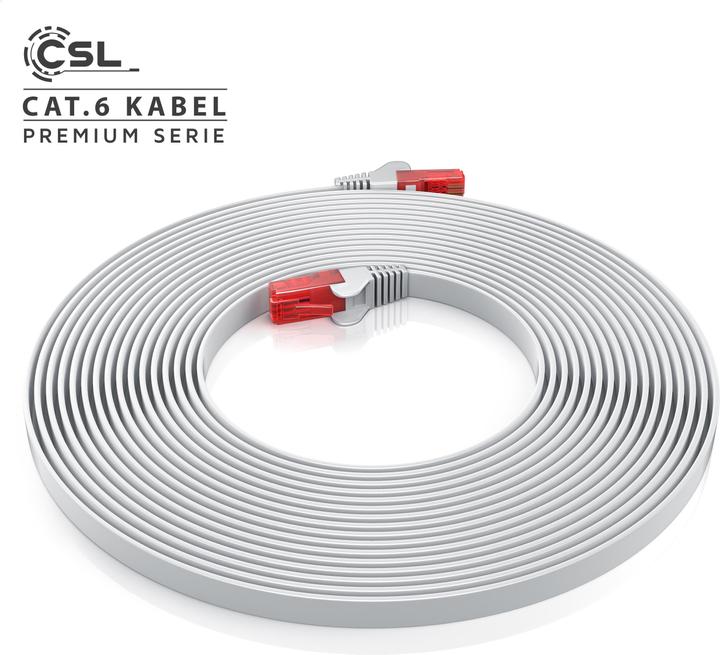 Image du produit CSL Câble réseau plat - Câble Ethernet Gigabit Lan RJ45 (UTP, CAT6, 20 m)