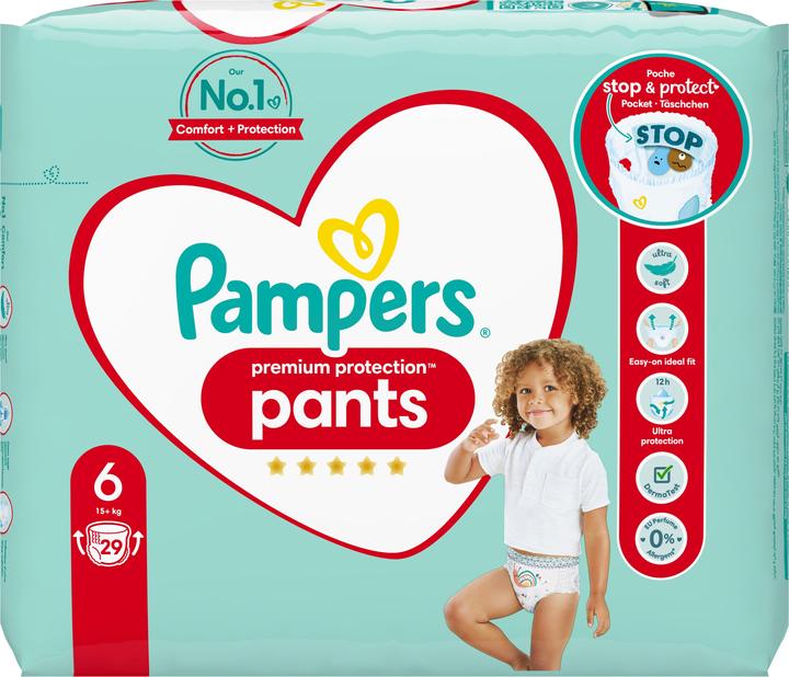 Immagine prodotto Pampers Pantaloni di protezione premium (Dimensione 6, Pacco trasportabile, 29 pz.)