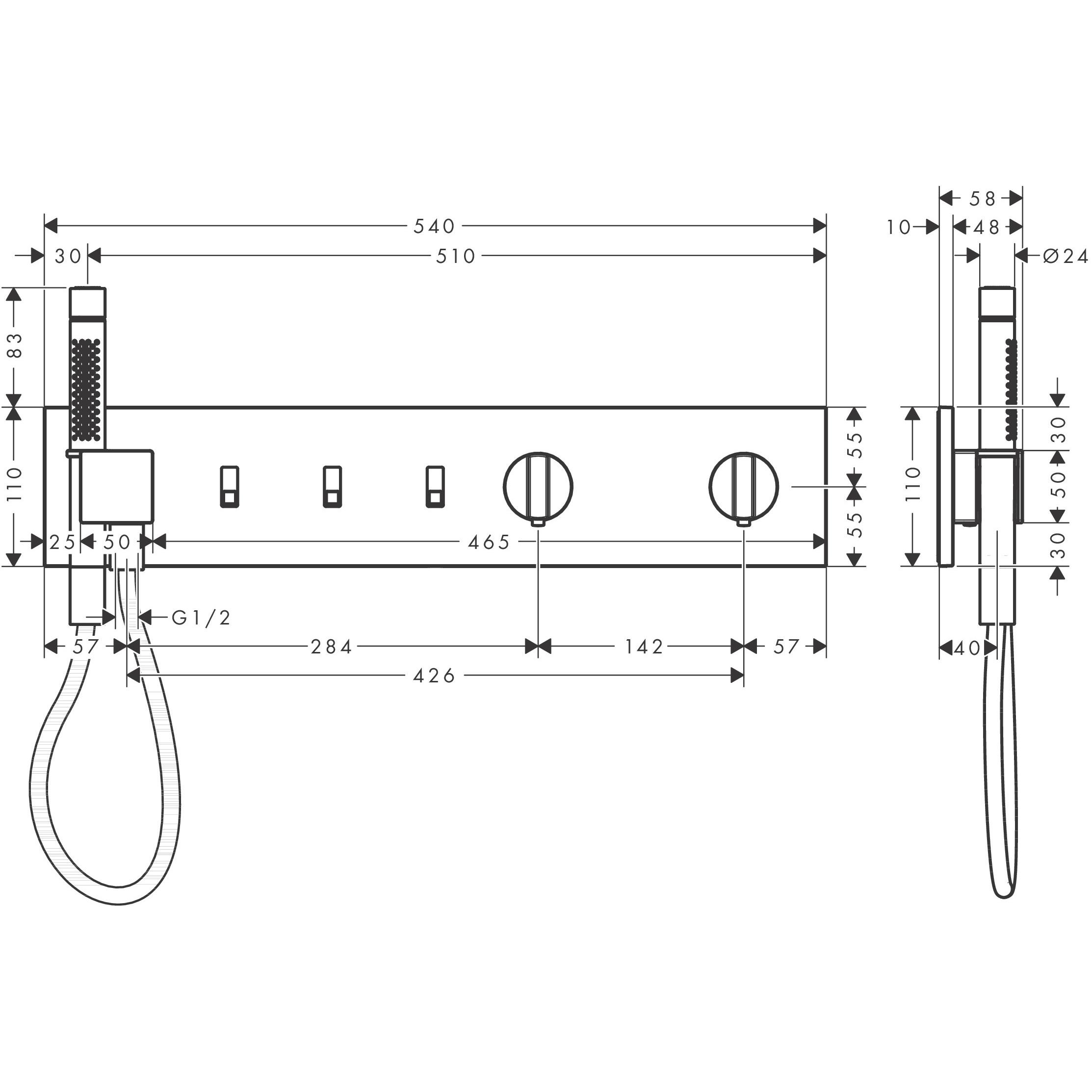 Thumbnail - hansgrohe, Badarmatur, AXOR ShowerComposition Thermostatmodul Select, 3 Verbraucher, 540/110, 12572