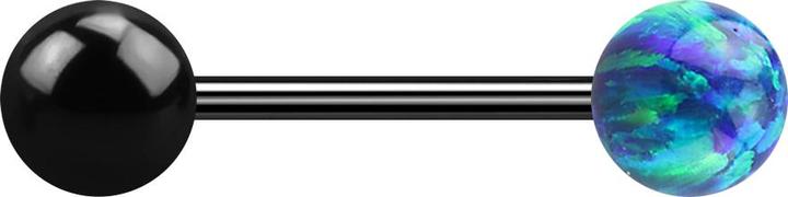 Produktbild Star Piercing Micro Barbell schwarz mit Kugel und Kugel Opal blau (ohne Messing, Chirurgenstahl 316L)
