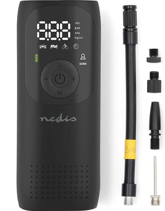 Actual product image Nedis Rechargeable air compressor - 0.1-150 psi - Dunlop valve - Operating modes: Car/Motorbike/