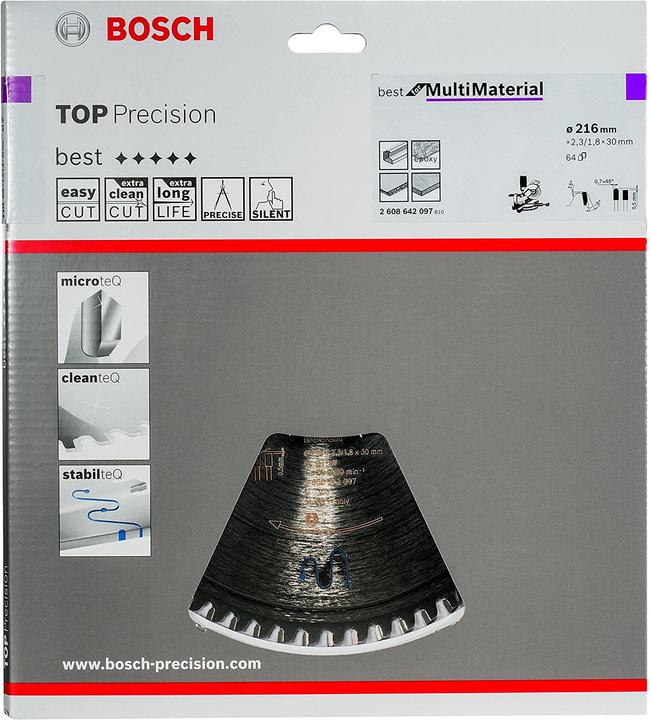 Produktbild Bosch Professional Zubehör Kreissägeblatt Top Precision Best for Multi Material, 216 x 30 x 2,3 mm, 64