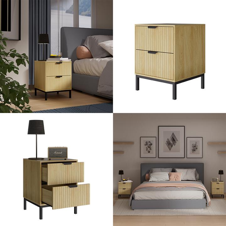 Actual product image Vicco Lennox bedside cabinet, oak/black, 40 x 52 cm with 2 drawers (40 x 52 x 40 cm)