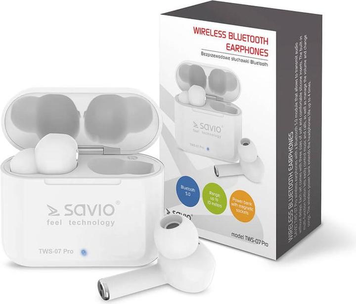 Productafbeelding Savio TWS-07 PRO Draadloze Bluetooth koptelefoon Koptelefoon Wit (4 h, Draadloze)