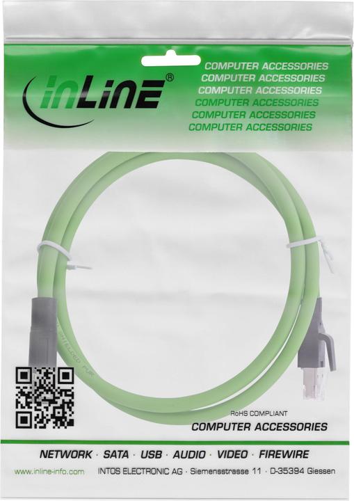 Image du produit InLine Câble réseau industriel, connecteur M12 4 broches codage D à connecteur RJ45, PUR, 2m (SF/UTP, CAT5e, 2 m)