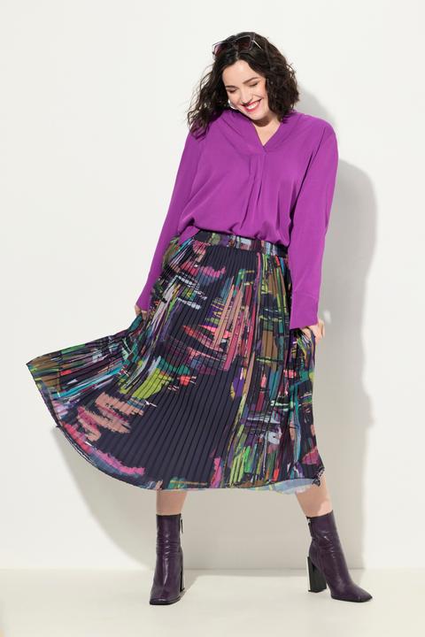 Actual product image Ulla Popken Abstract Print Elastic Waist Pleated Skirt (50, 52)