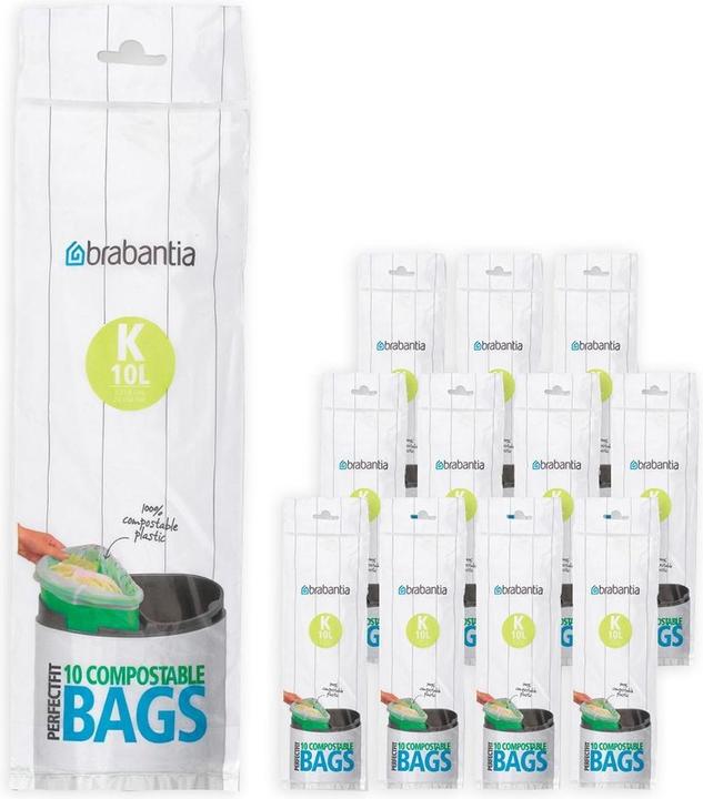 Brabantia PerfectFit Composteerbare Vuilniszakken - 10 l - Code K - 12 rolls x 10 stuks (12 x, 10 l)