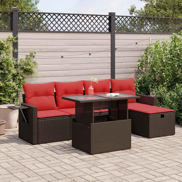 Produktbild vidaXL 6-tlg. Garten-Sofagarnitur mit Kissen Schwarz Poly Rattan