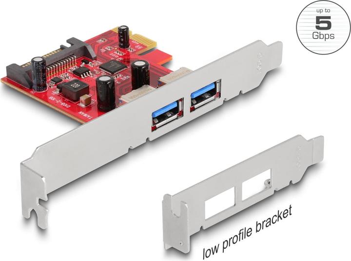 Actual product image Delock PCI Express x1 card to 2 x external USB 5 Gbps Type-A socket