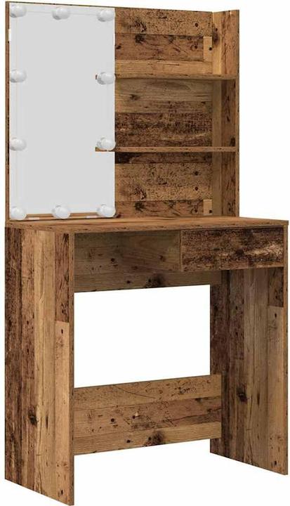Actual product image vidaXL Schminktisch-Set mit LED-Leuchten Altholz-Optik Holzwerkstoff (74.5 x 40 x 141 cm)