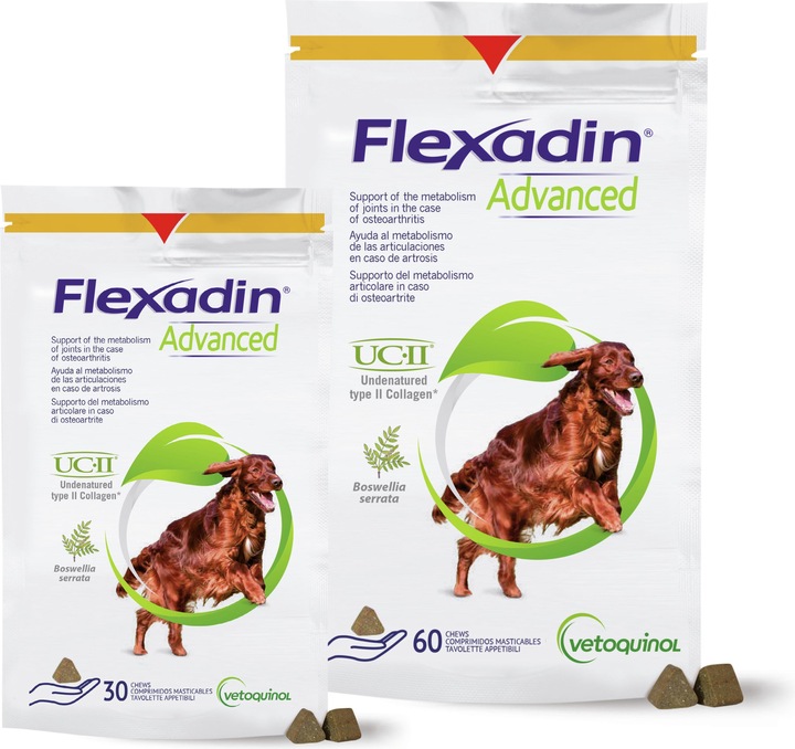 Immagine prodotto Vetoquinol Flexadin Advanced - Snack per cani - 60 compresse (Junior, Adulto, Senior, 60 pz., 180 g)