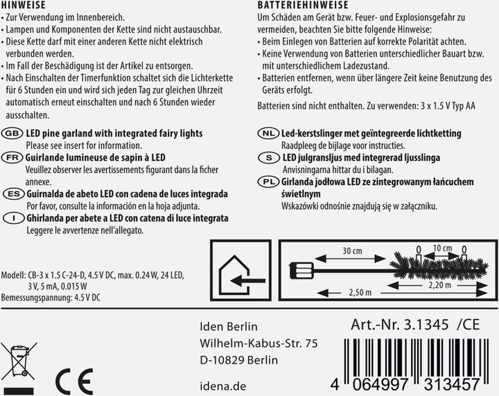 Image du produit Idena Guirlande de sapin à LED 24 lumières blanc chaud Timer 2,2m (2.20 m)