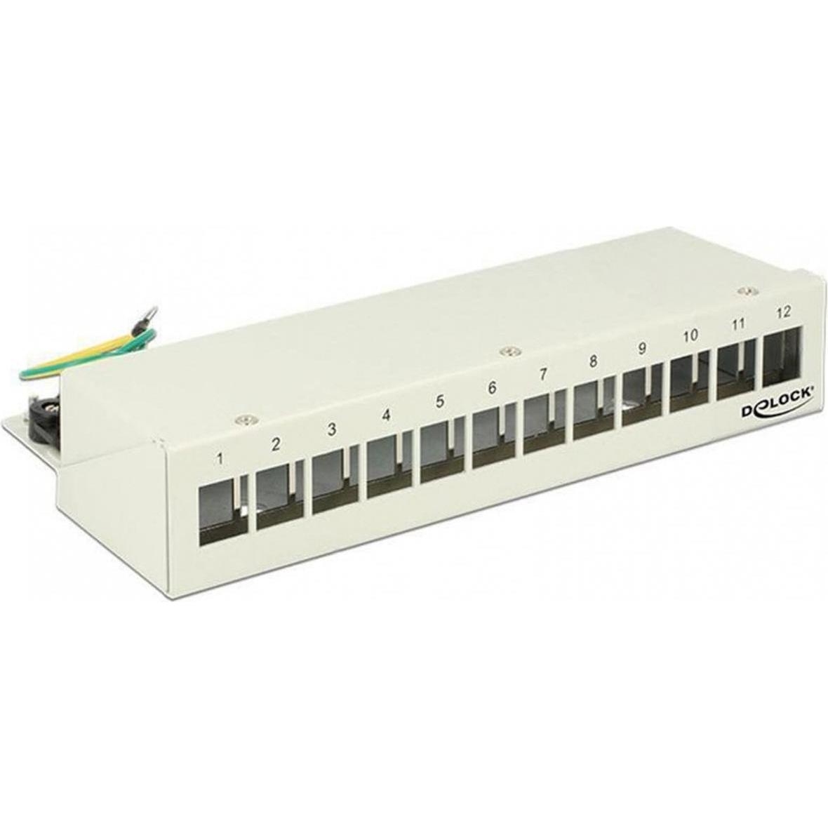 Delock 12-Port Desktop Patchpanel, Hutschienenkit, Server Zubehör, Grau