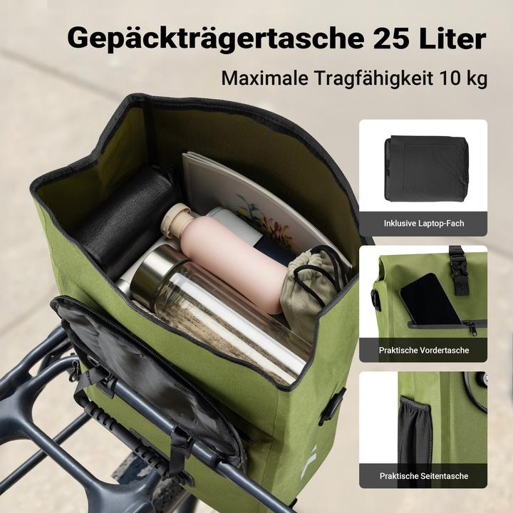 Produktbild Wiltec Gepäckträgertasche oliv 25l Fahrradtasche Rucksack Gepäcktasche (25 l, Gepäckträgertasche)