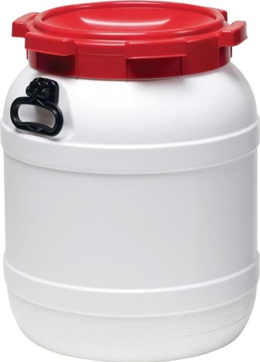 Actual product image HP Autozubehör Wide-neck drum 55.0 l PE white with red lid with 2 carrying handles Filling opening-Ø 282 mm