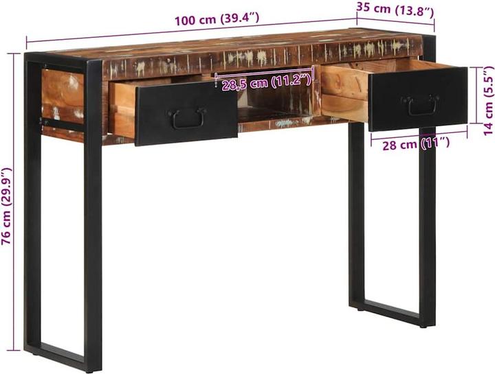 Actual product image vidaXL Console table Multicoloured 100x35x75 cm Solid wood Reclaimed wood sofa table (100 x 35 x 75 cm)