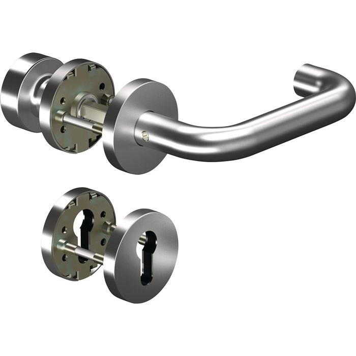 Ogro, Türgriff + Fenstergriff, Rosettengarnitur CORE8100 8 mm / 3020N/6501/6612 PZ ER Edelstahl ER U-Form PZ DIN links /...