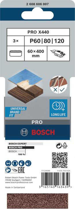 Produktbild Bosch Professional Zubehör PRO X440 Schleifband, 60 x 400 mm, G60, G80, G100, 3-tlg. (60, 80, 100)