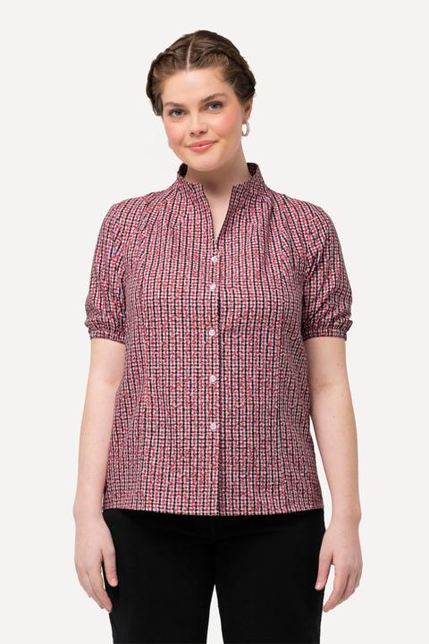 Image du produit Ulla Popken Trachtenbluse, Karo, Kelchkragen, V-Ausschnitt, Halbarm (58)
