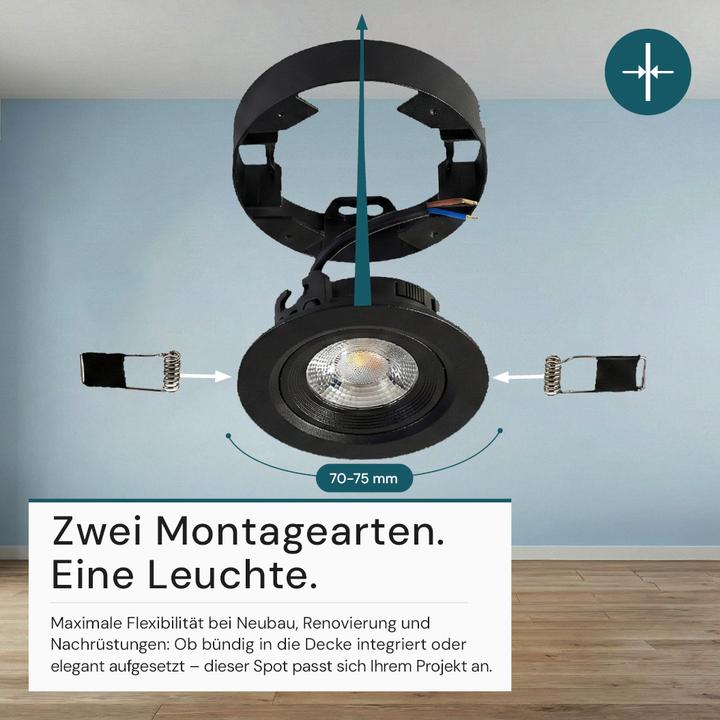 Produktbild Luxula LED CCT Downlight, Ein- und Aufbaustrahler, schwenkbar, schwarz, 5 W, 500 lm (500 lm)