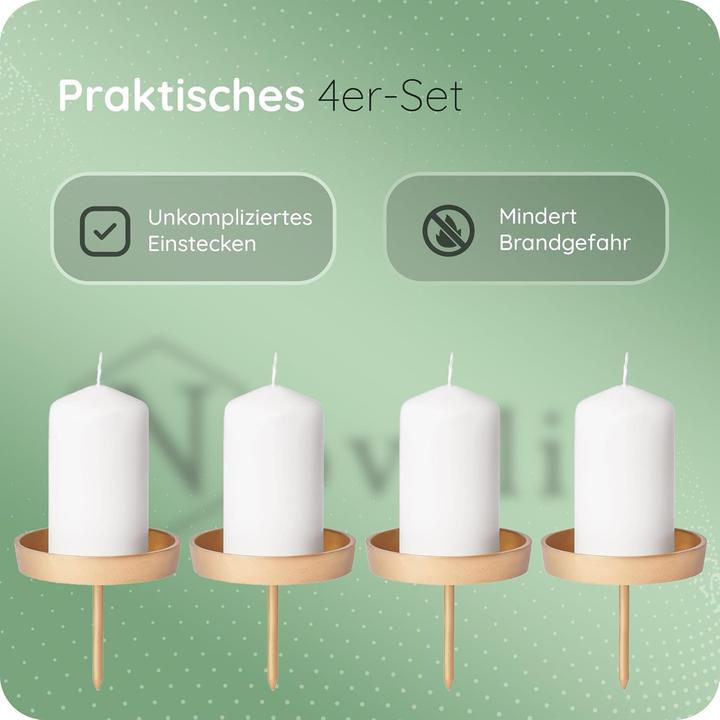 Produktbild Novaliv 12x Kerzenpick flach 10cm GOLD ALUMINIUM Kerzenständer Adventskranzdeko Kerzenhalter