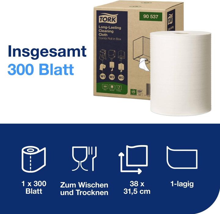 Image du produit Tork Chiffons de nettoyage longue durée Blanc W1/2/3 90537 (1 x)