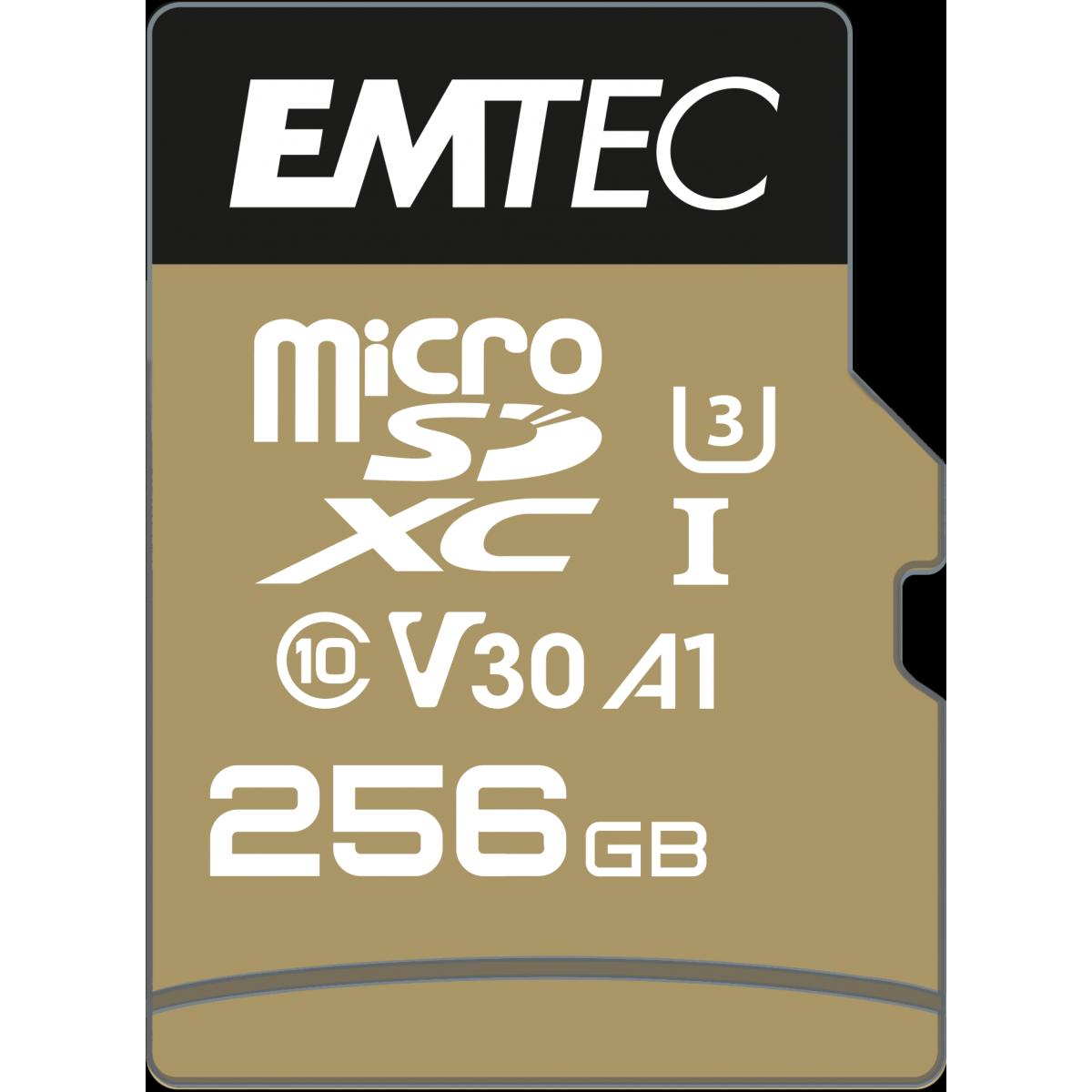 Emtec SpeedIN Pro (256 GB, microSDXC, U3, UHS-I), Speicherkarte, Braun