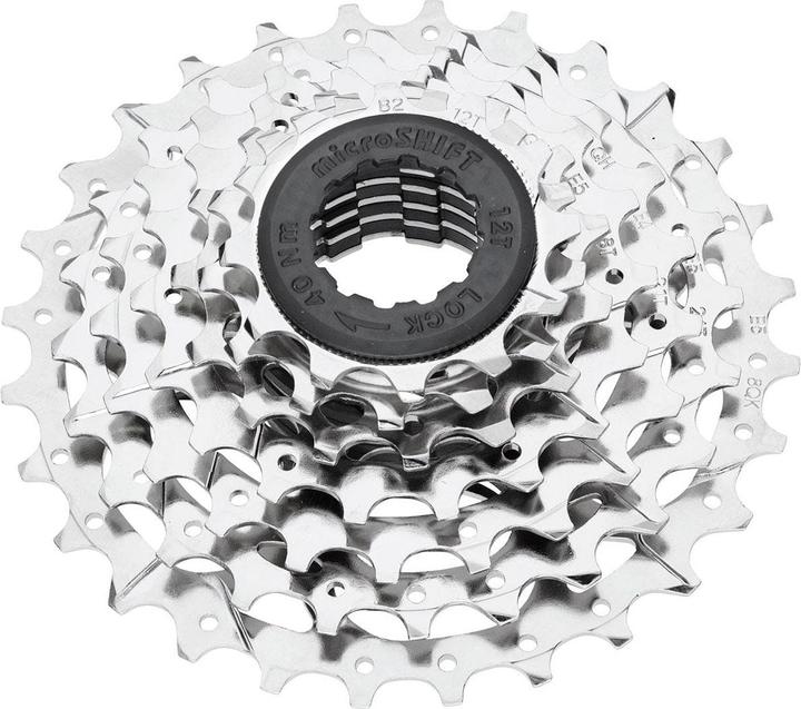 Image du produit Micro Shift Cassette Microshift Mezzo, 7e ordre, acier, compatible avec Shimano, 12-13-18-21-24-28, Nikiel (7-vitesse, 12-28)