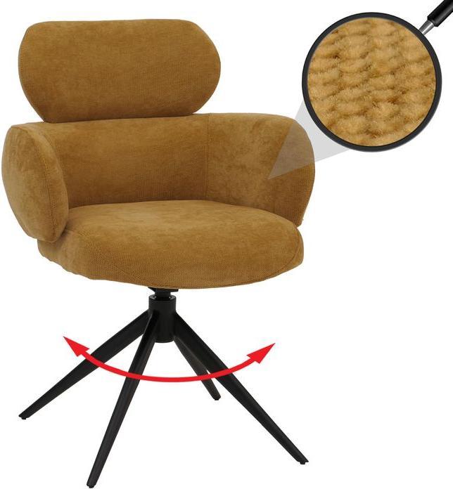 Immagine prodotto Mendler Esszimmerstuhl HWC-O77, drehbar Auto-Return, Stoff (310g/m²) Chenille Öko-Tex – senfgelb
