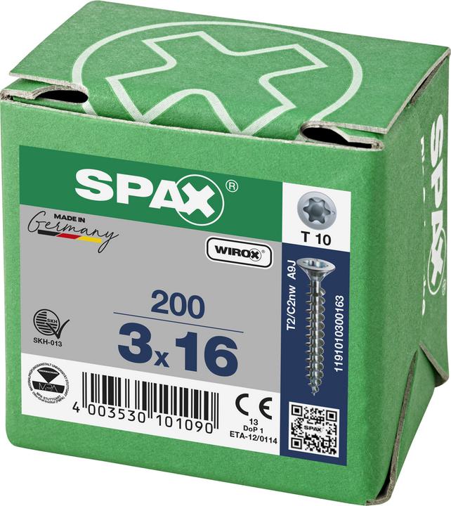 Produktbild Spax Universalschraube, T-STAR plus, Senkkopf, Wirox, Vollgewinde, 3 x 16 mm (200 Schrauben pro Stück)