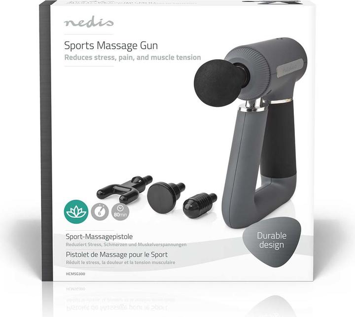 Actual product image Nedis Sports Massage Gun Battery Operated Built-in Lithium Ion Rechargeable 6 Massage Modes U (6 Steps)