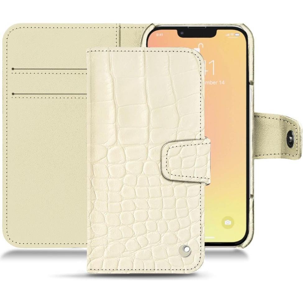 Noreve Lederschutzhülle Wallet (Apple iPhone 13), Smartphone Hülle, Weiss