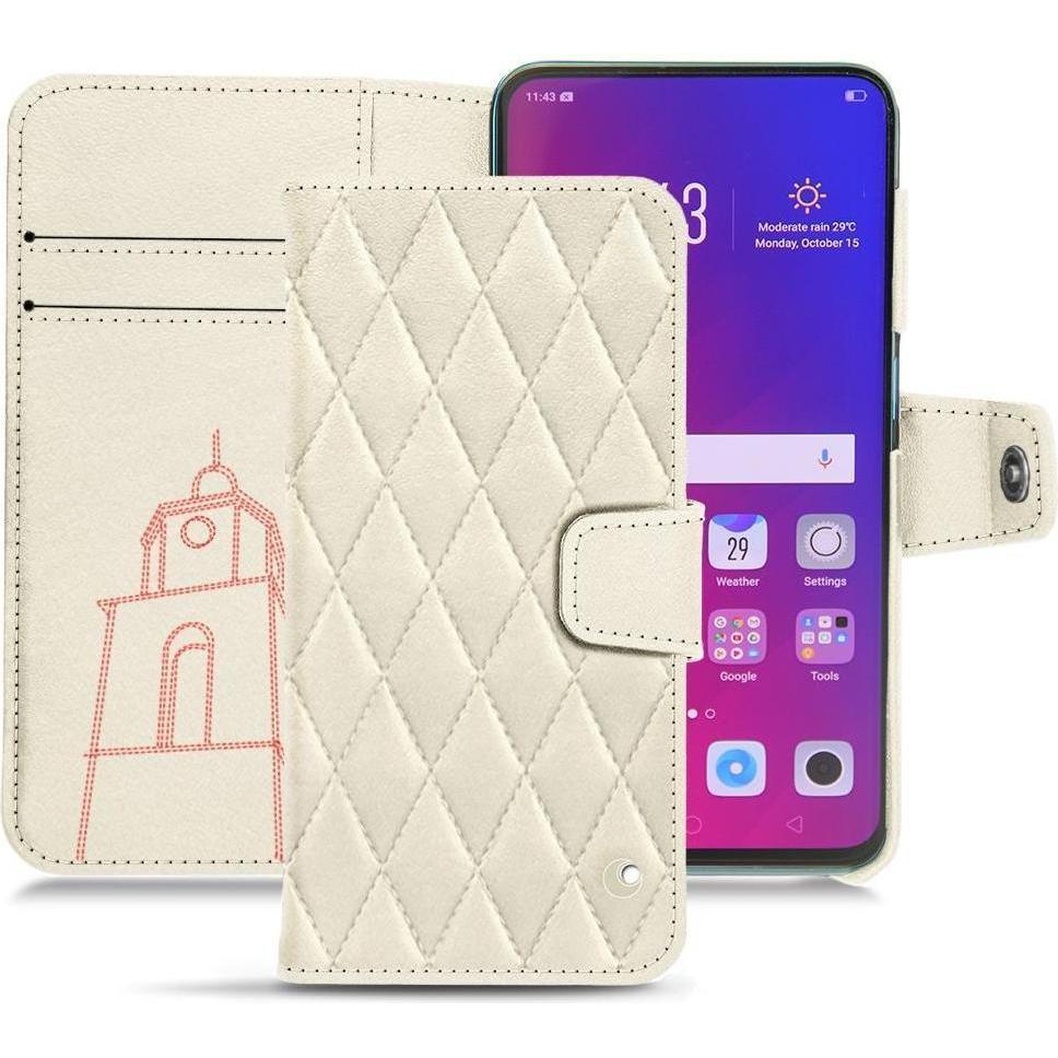 Noreve Lederschutzhülle Wallet (Oppo Find X), Smartphone Hülle, Weiss