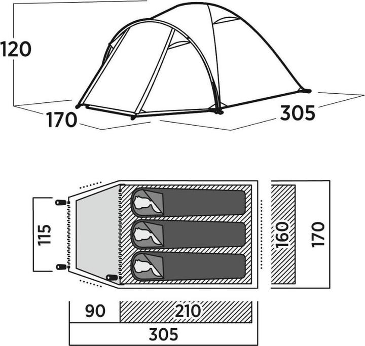 Productafbeelding Easy Camp Kuppelzelt Setesdal 3 (olivgr?n, mit Tunnel-Vorbau, Modell 2025) (3.70 kg, 3 personen)