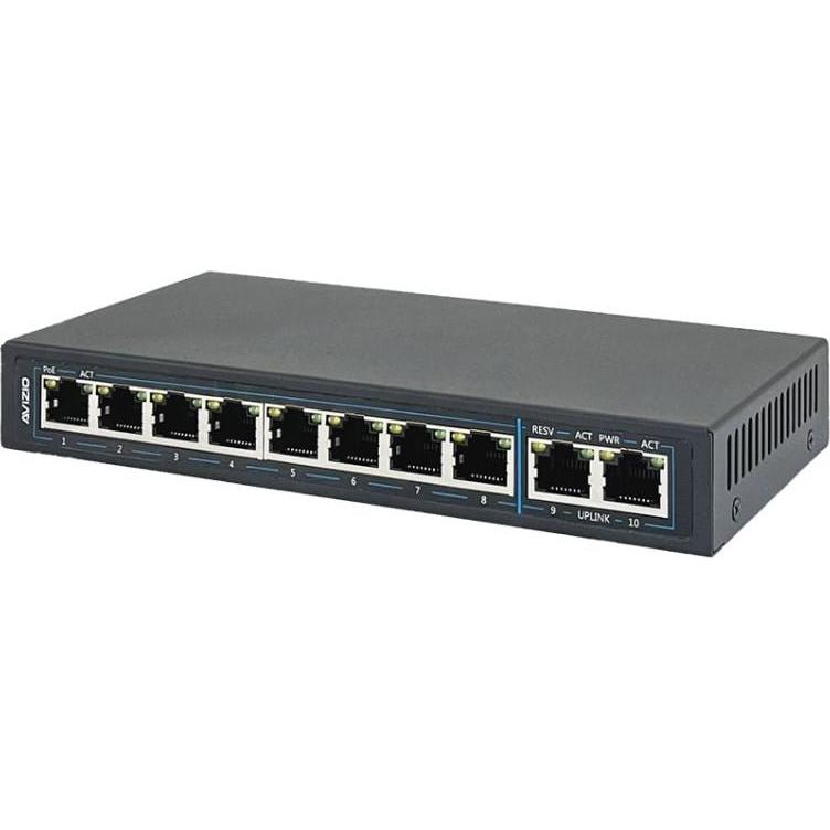 Thumbnail - Avizio Switch 8x RJ45 PoE 100 Mb/s + 2x RJ45 Uplink 1Gb/s (8 Ports), Netzwerk Switch, Schwarz