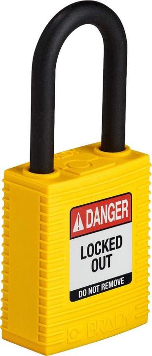 Actual product image Brady Safekey nylon safety lock with nylon shackle, yellow, shackle height 38 mm, shackle diameter 6.4 mm