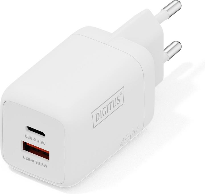 Productafbeelding Digitus USB GaN Charger 45W, 1x USB-C, 1x USB-A (45 W, 2 ports)