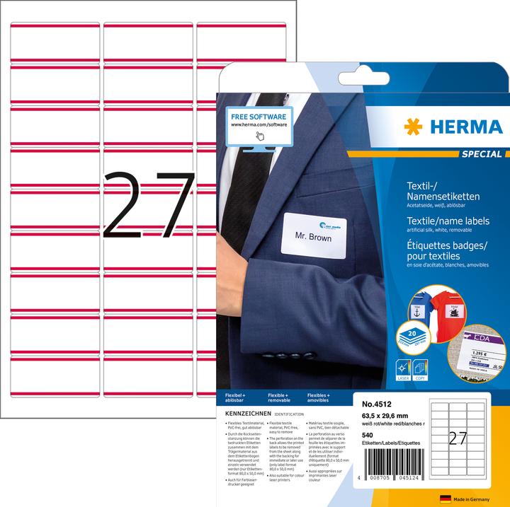 Produktbild HERMA Namensetiketten A4 ablösbar