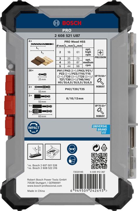 Productafbeelding Bosch Professional Zubehör PRO Slagschroevendraaier bits en houtboor gemengde set, 40 stuks.
